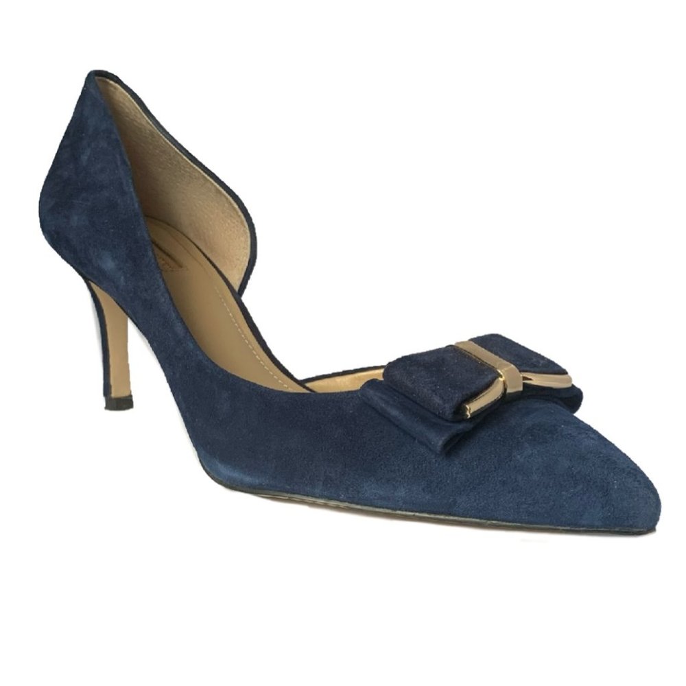BCBGeneration Perryn Blue Gold Bow Open Side Heels Pumps Shoes Women's 10M - Picture 7 of 12